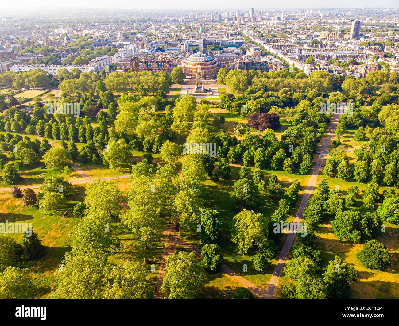 Luftaufnahme der Albert Hall im Hyde Park, London Stockfoto