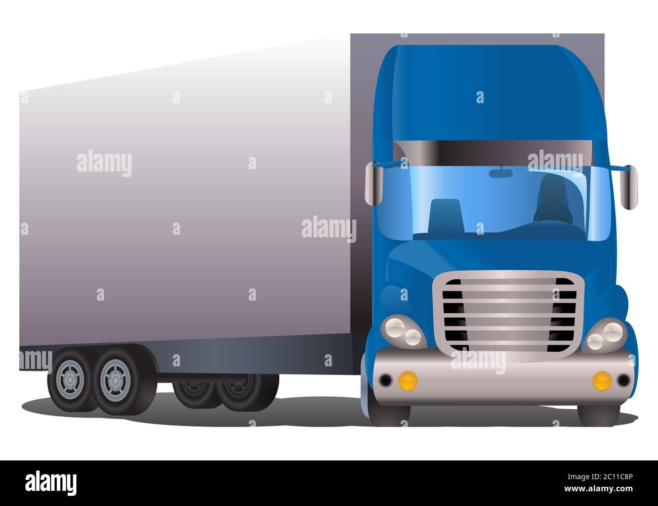 Abbildung eines Aufliegers blau LKW auf isoliertem weißen Hintergrund Stockfoto