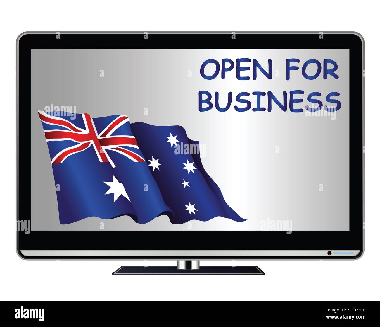TV-Werbung, in der das Australien nach der weltweiten Pandemie-wirtschaftlichen Schließung für Geschäfte geöffnet ist Stockfoto