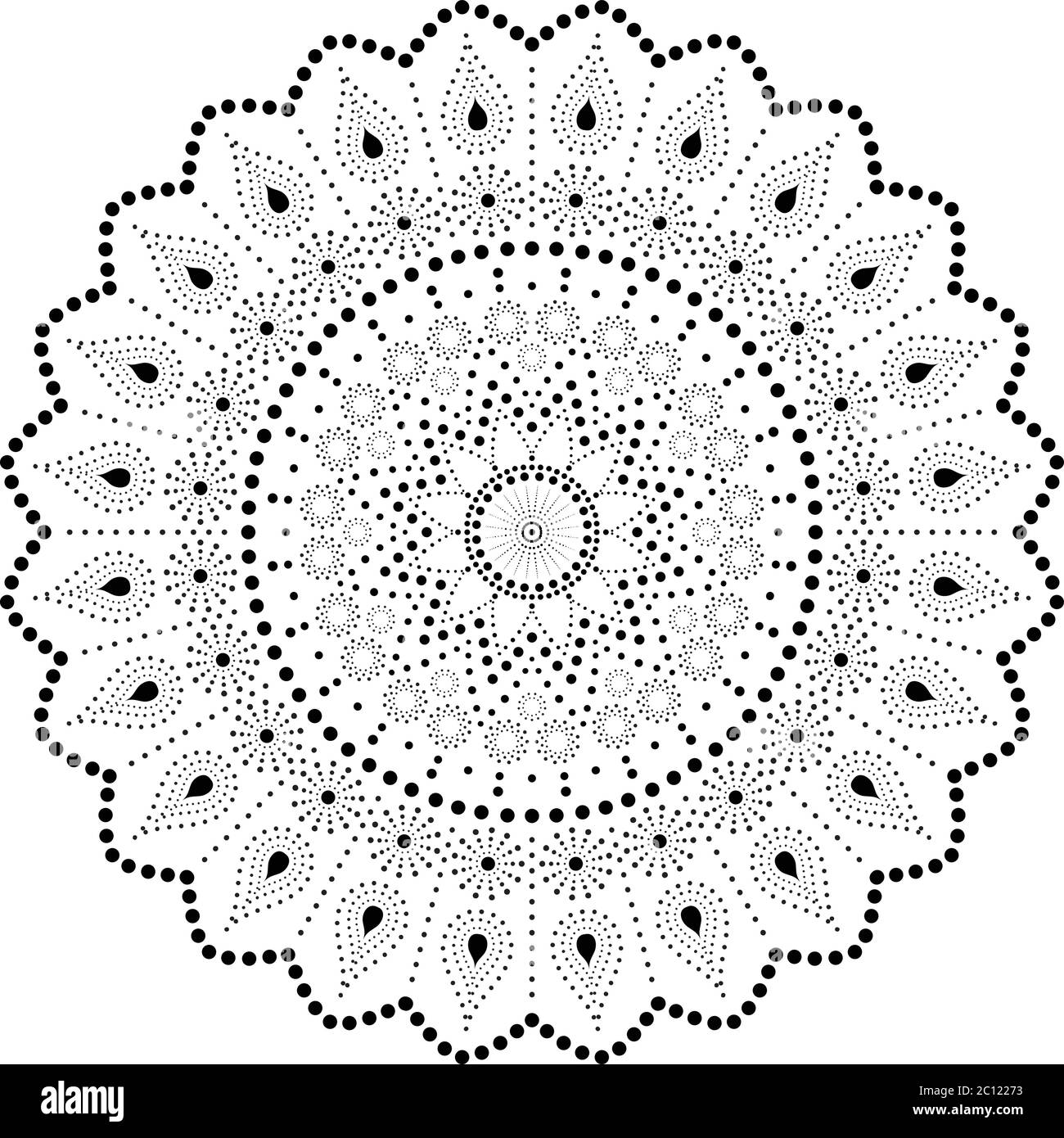 Mandala aus schwarzen Punkten. Stock Vektor