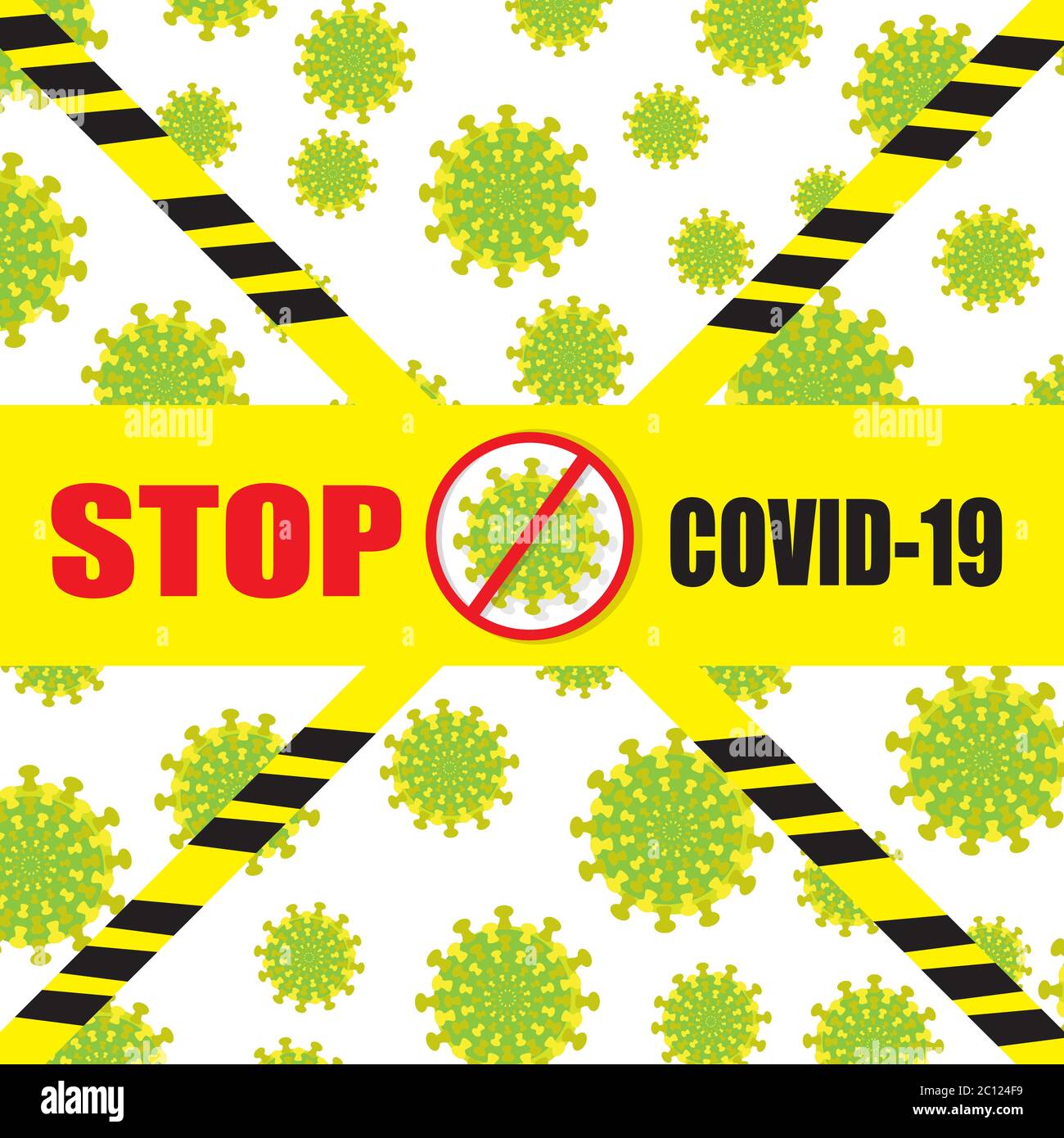 Stop covid-19 Coronavirus Nachricht Vektor Illustration Konzept. Virumoleküle Patterm. Stock Vektor