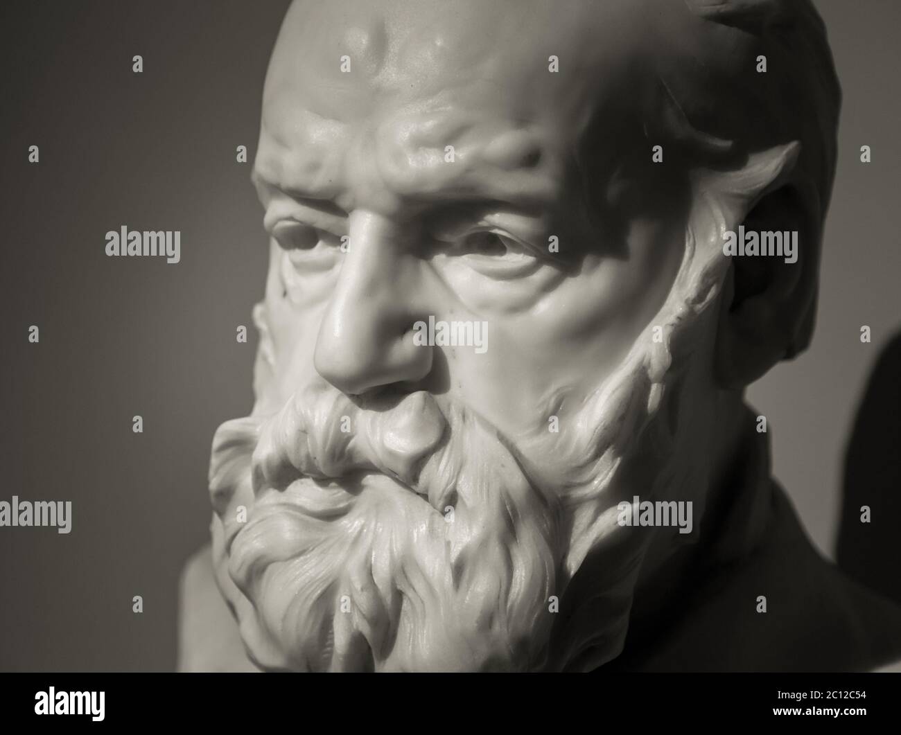 Das antike Marmorportrait des Mannes mit Bart Stockfoto
