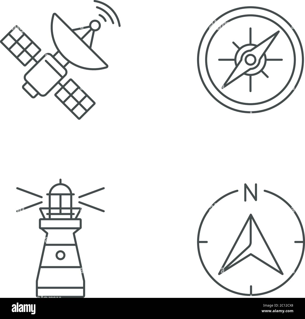 Navigationpixel perfekte lineare Symbole gesetzt Stock Vektor