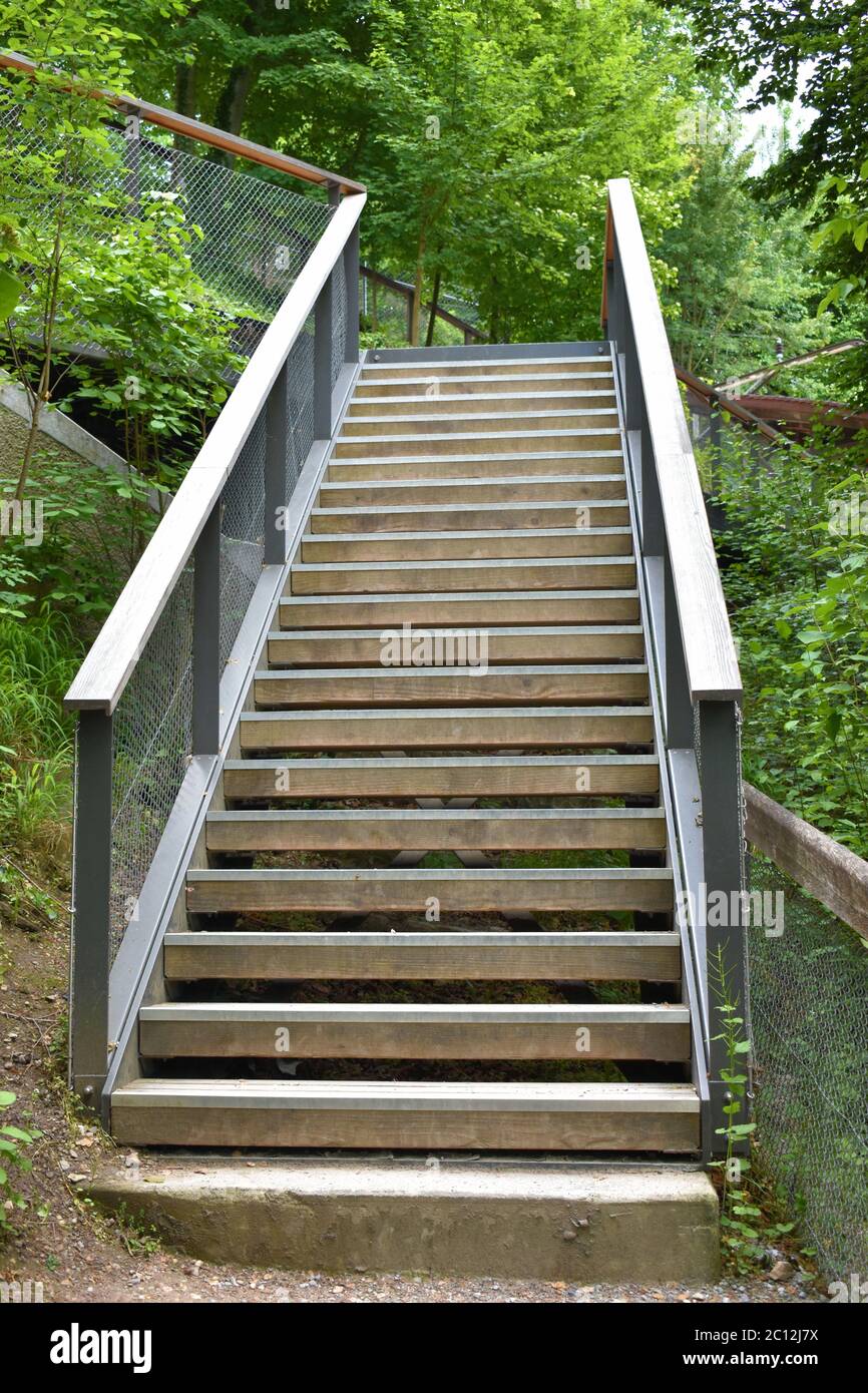 Leere Treppen am rheinfall in Schaffhausen in der Schweiz während der Coronacrisis 20.5.2020 Stockfoto