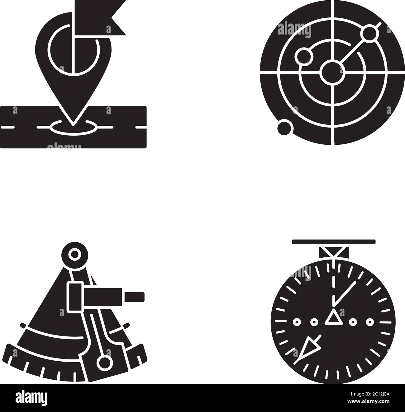 Navigation schwarze Glyphen Symbole auf weißen Raum gesetzt Stock Vektor