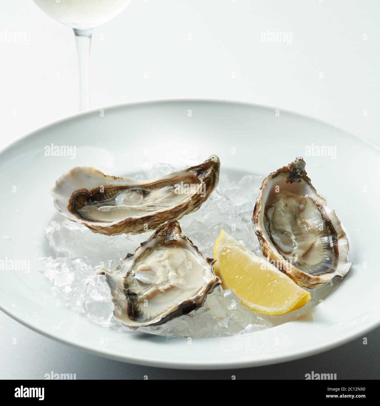 Auster auf Teller geöffnet Stockfoto