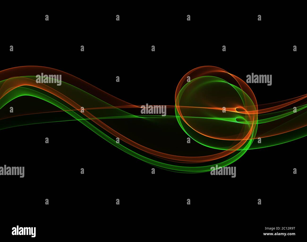 abstrakte Eco frische grüne und rote Flamme Band über schwarzen Hintergrund zu rauchen Stockfoto
