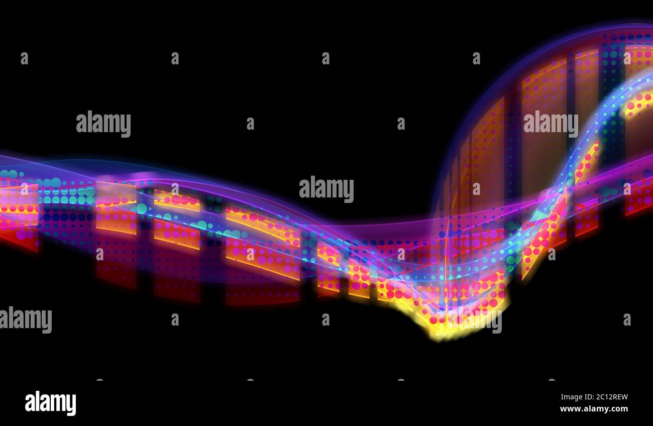 abstrakte bunte wellig Rauch Flamme über schwarze Geometrie Hintergrund Stockfoto