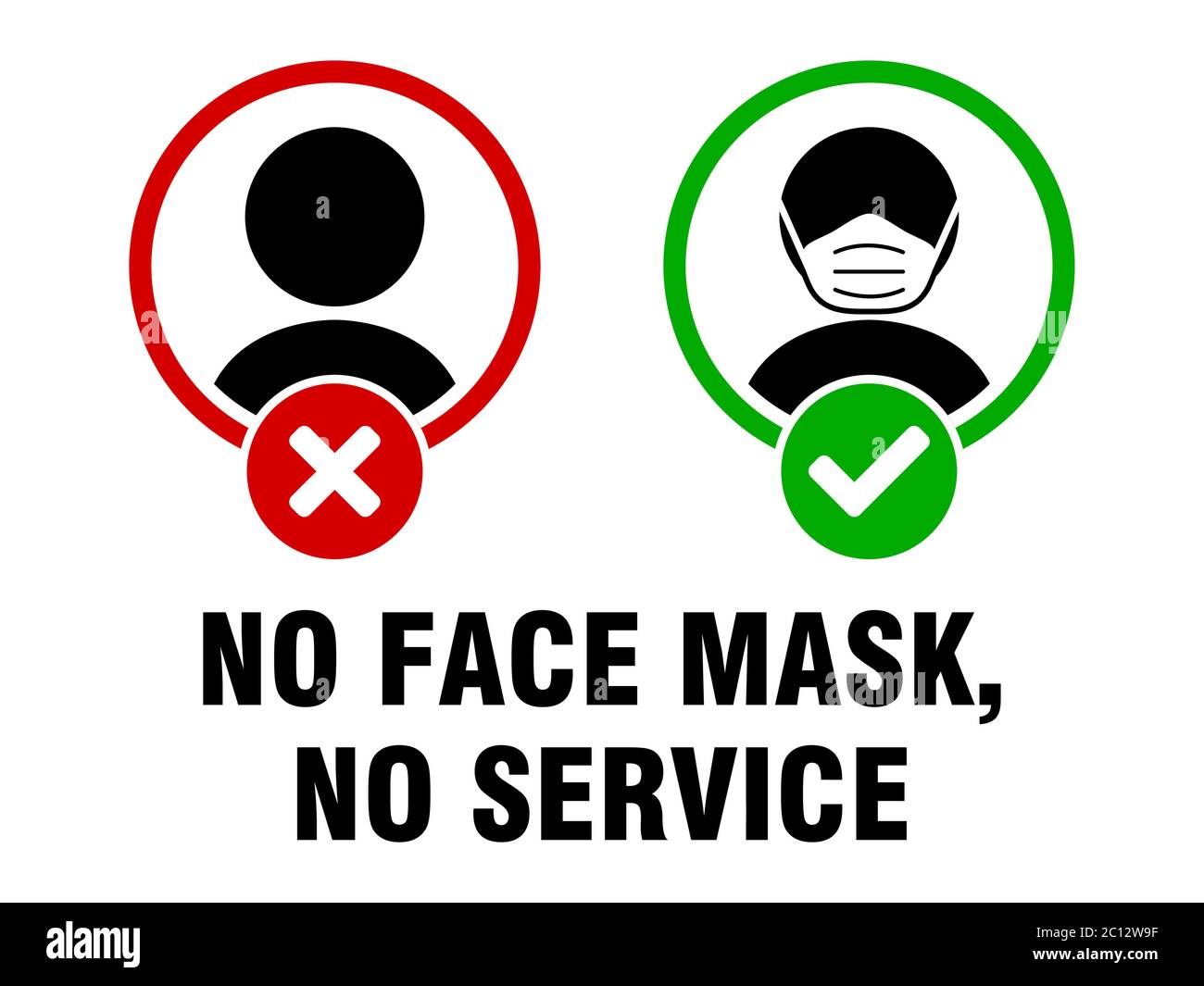 Keine Gesichtsmaske kein Service oder Gesichtsmaske muss getragen werden Schild. Vektorbild. Stock Vektor