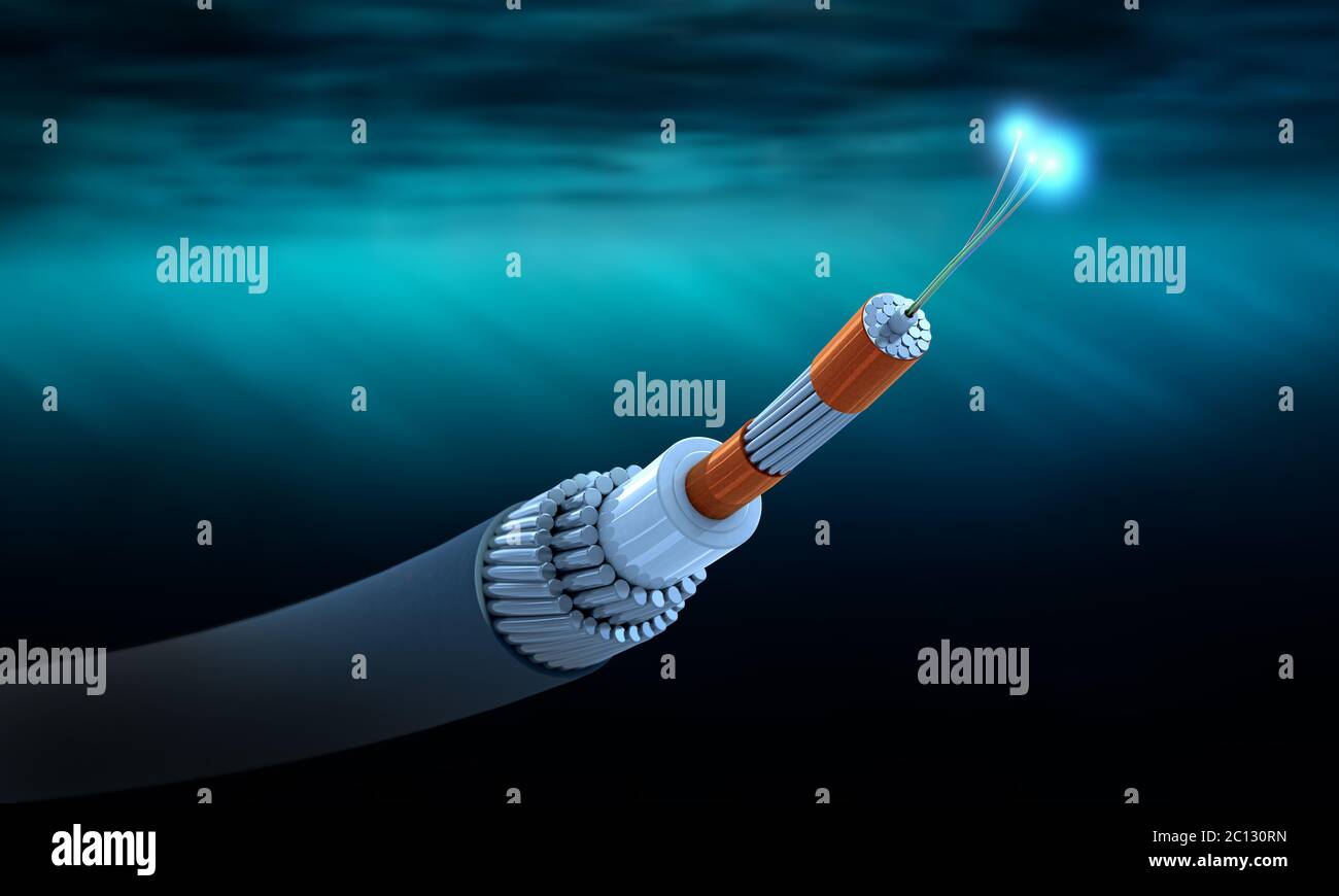 Querschnitt eines U-Boot-Kommunikationskabels - 3d-Abbildung Stockfoto