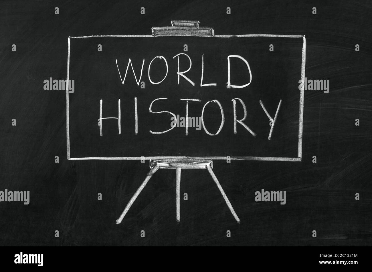 Weltgeschichte writed auf Tafel mit Kreide Stockfoto