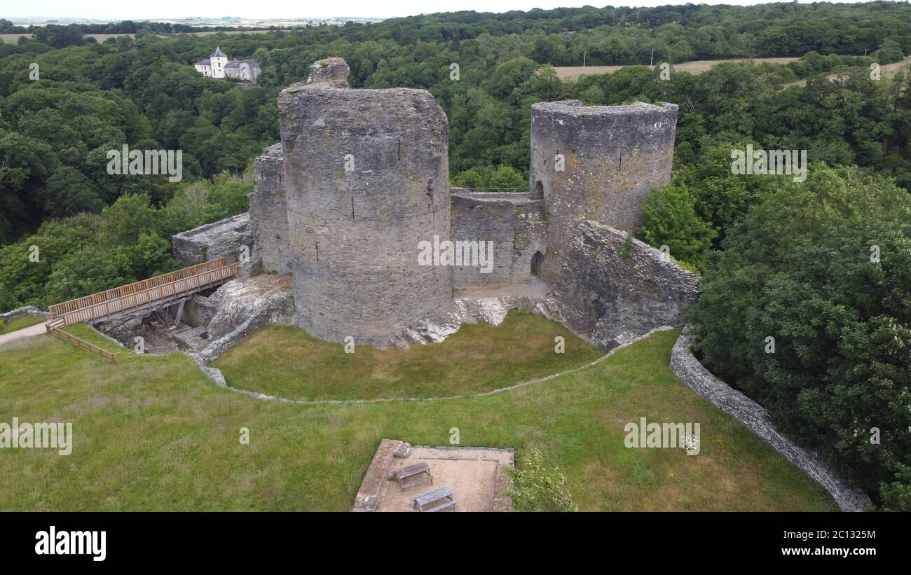 Luftaufnahme von Cilgerran Castle, Cilgerran, bei Cardigan, Pembrokeshire Wales Großbritannien Stockfoto