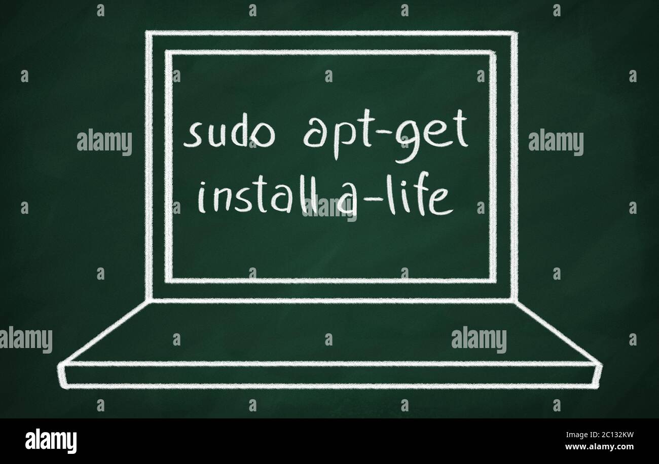 Auf die Tafel schreiben Sudp installieren apt-Get a Life. Stockfoto
