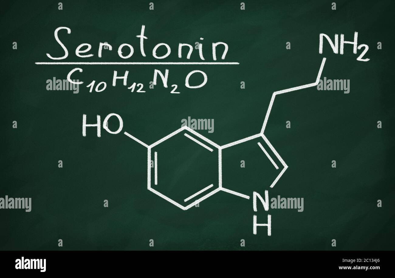 Strukturmodell des Serotonin an die Tafel. Stockfoto