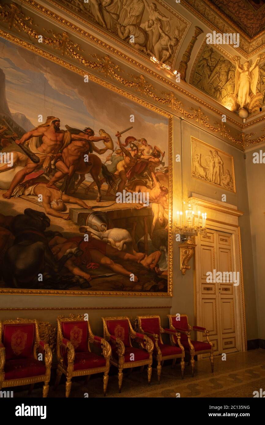 Wunderschöne Kunstwerke und Architektur im Palazzo Pitti, Florenz, Italien Stockfoto