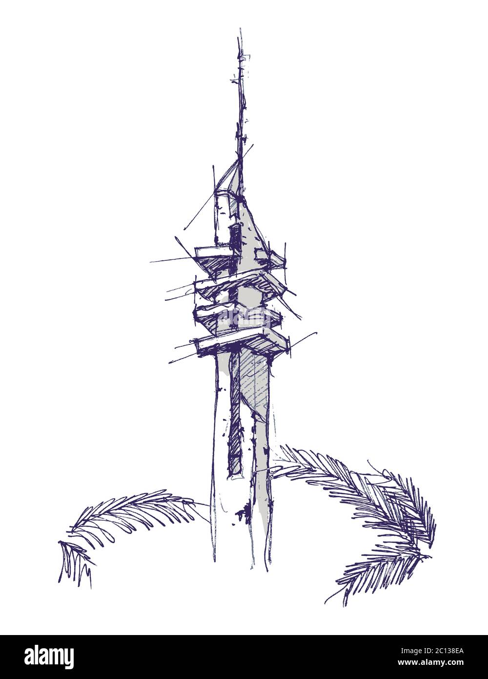 Handgezeichnete Skizzendarstellung des Marganit-Turms, einem Wahrzeichen in Tel Aviv, Israel. Stock Vektor