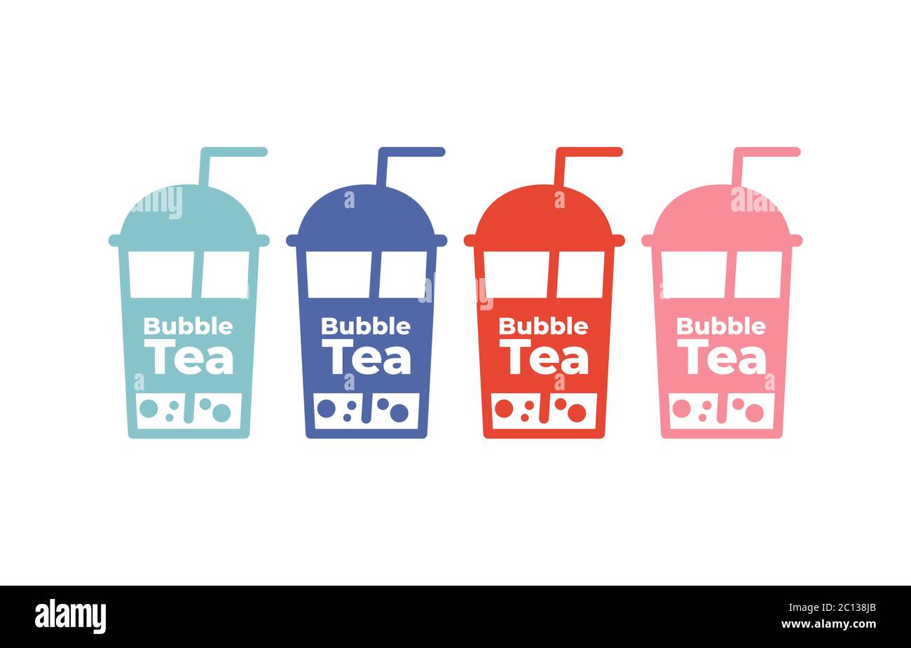 Bubble Milch Tee Icons Set, bunte einfache flache Design, isolieren auf Hintergrund, Vektor-Illustration Stock Vektor