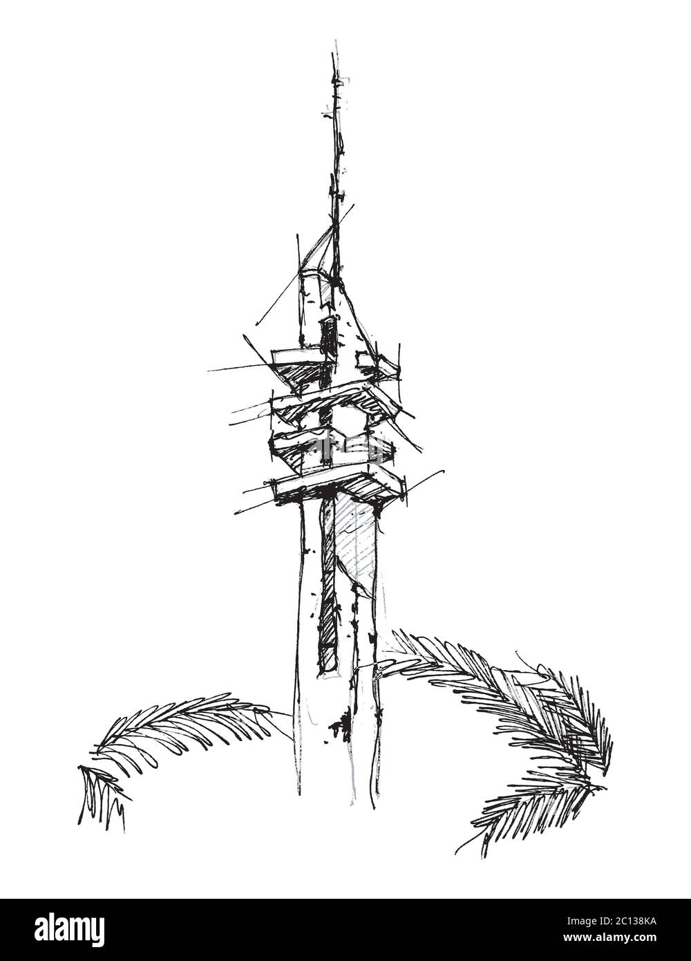 Handgezeichnete Skizzendarstellung des Marganit-Turms, einem Wahrzeichen in Tel Aviv, Israel. Stock Vektor