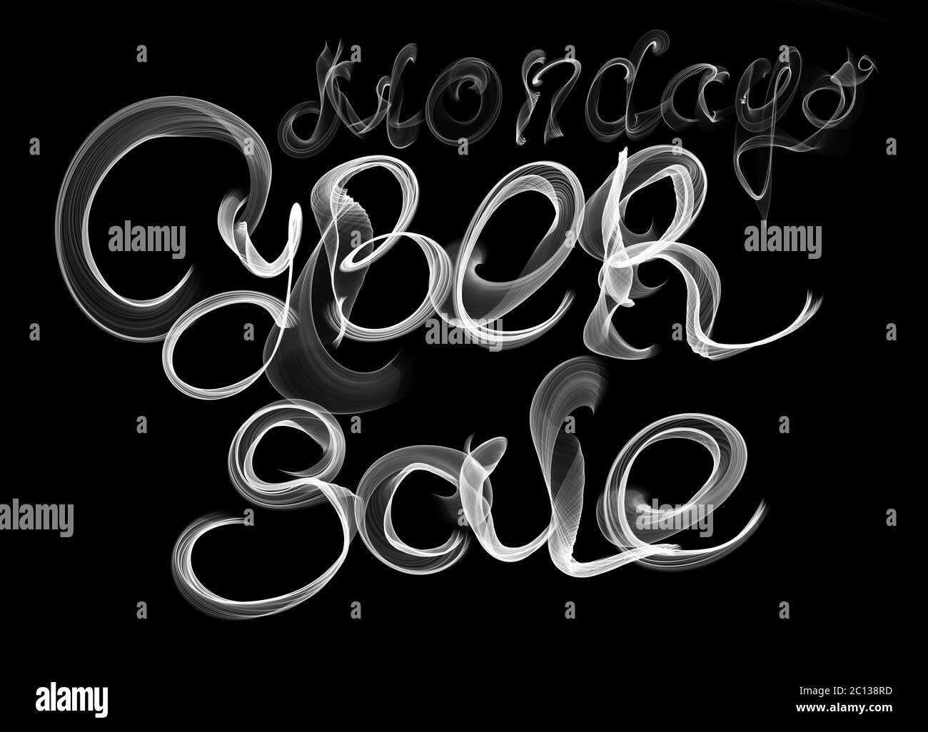 Cyber Montag Verkauf Worls Schriftzug auf schwarzem Hintergrund von Rauch geschrieben. Isoliert Stockfoto
