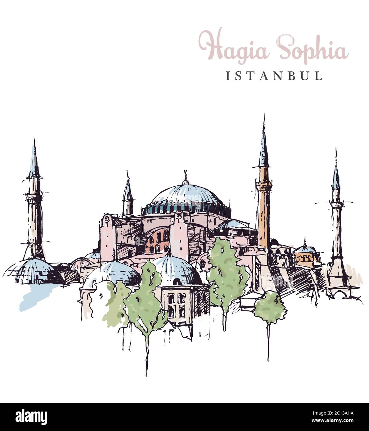 Zeichnung Skizzendarstellung des Maidenturms, der Turm auf einer kleinen Insel in der Mitte des Bosporus, Istanbul Stock Vektor