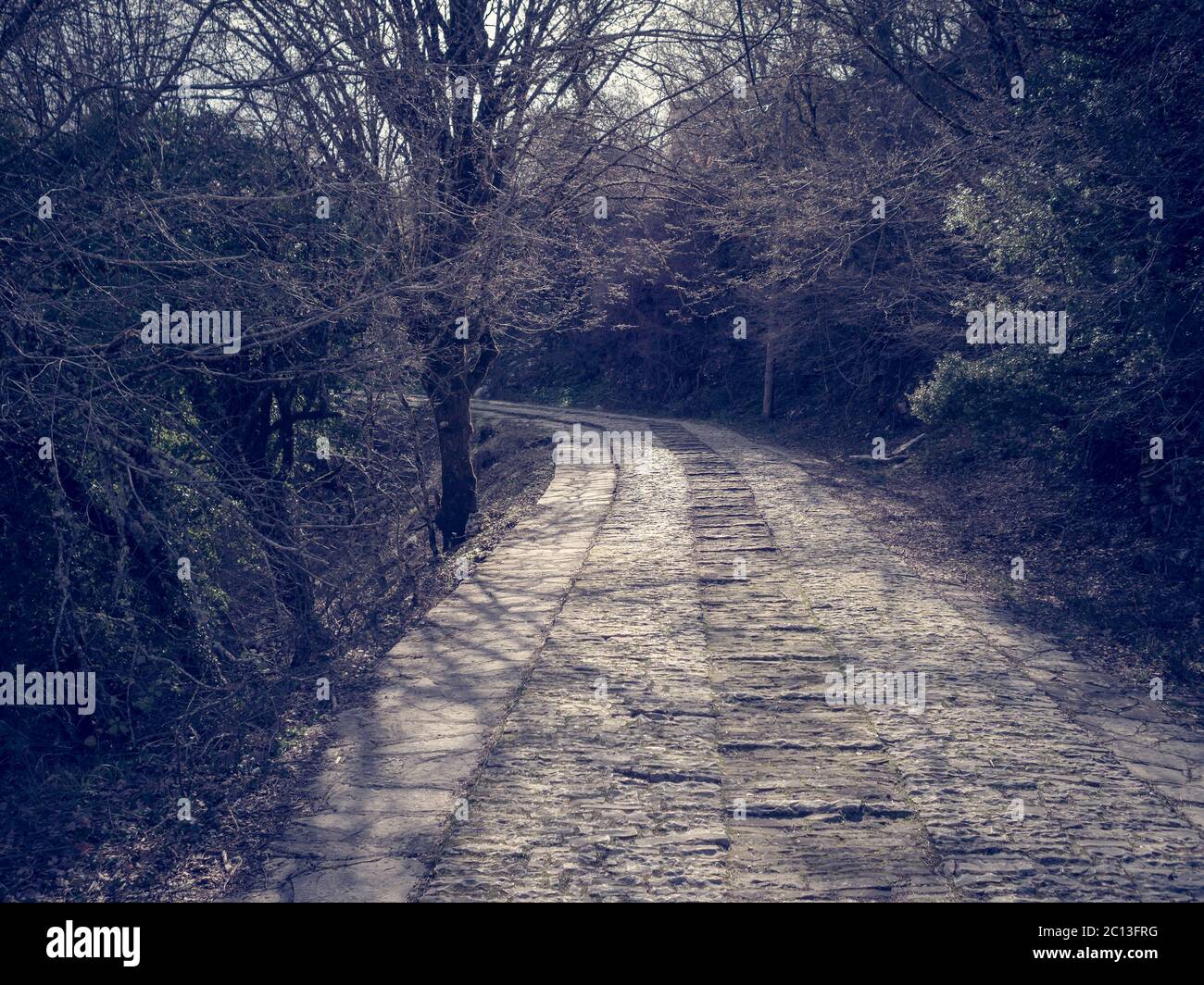 Traditionelles Dorf Monodendri mit einem Kloster in Vikos Schlucht, Epirus - Griechenland Stockfoto