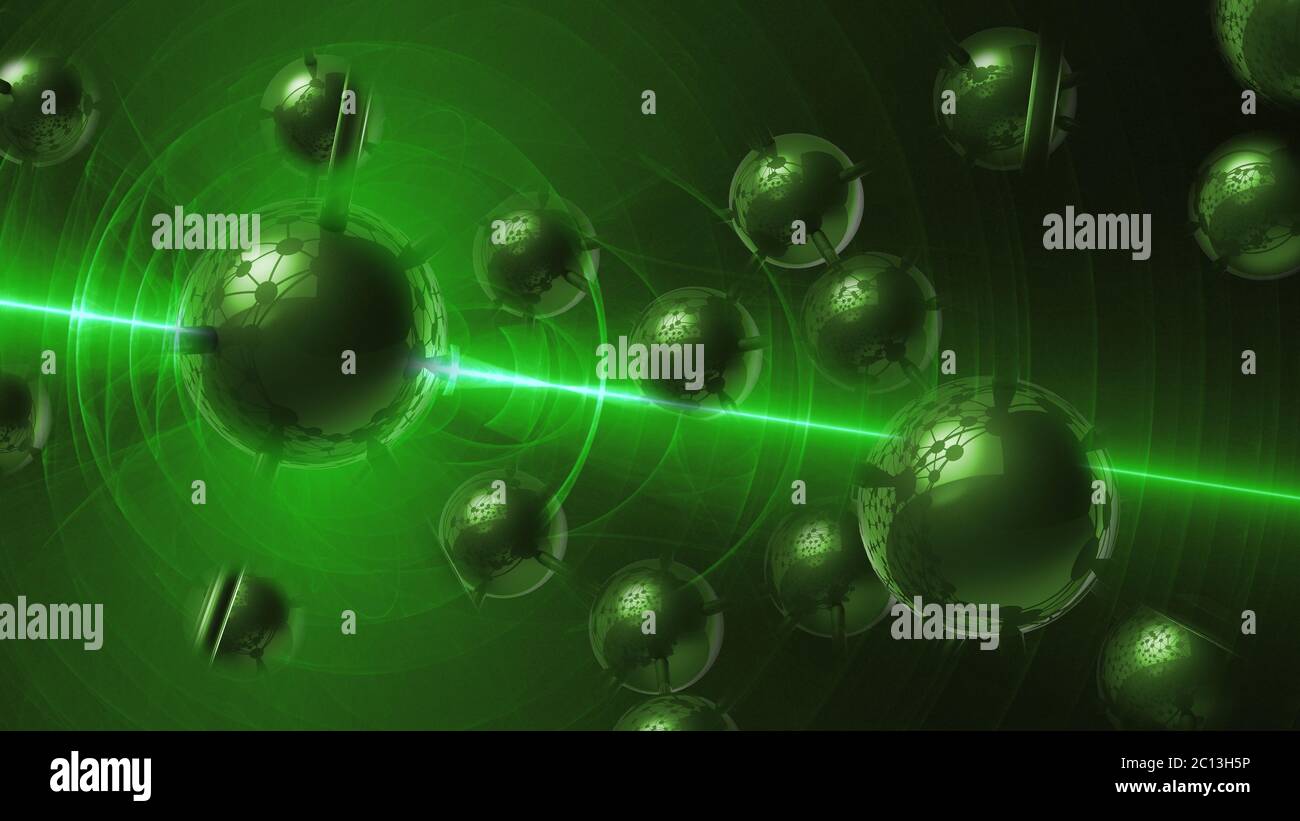 Grün Molekulare geometrische Chaos abstrakte Struktur. Wissenschaft Technologie Netzwerk Verbindung Hi-Tech Hintergrund 3d Rendering illust Stockfoto