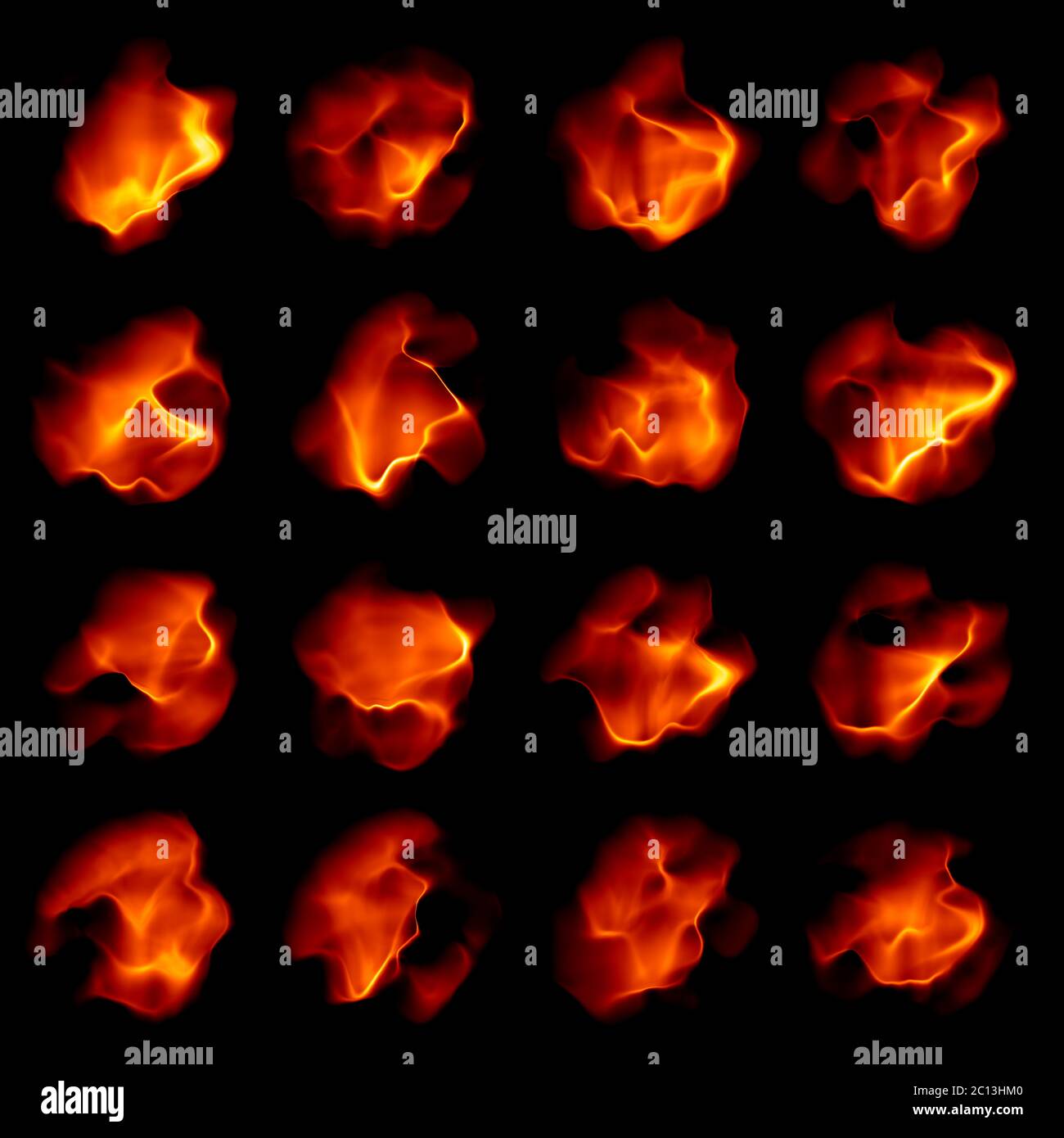Feuer Flammen Sammlung auf schwarzem Hintergrund isoliert Stockfoto