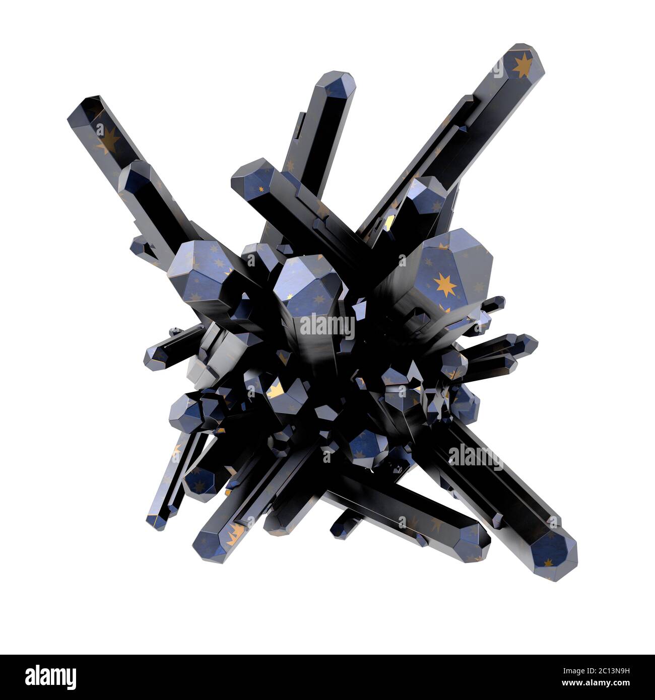 Crystal Stone Makro Mineral, Quarz auf weißem Hintergrund mit Textur voller Sterne. 3d-Illustration Stockfoto