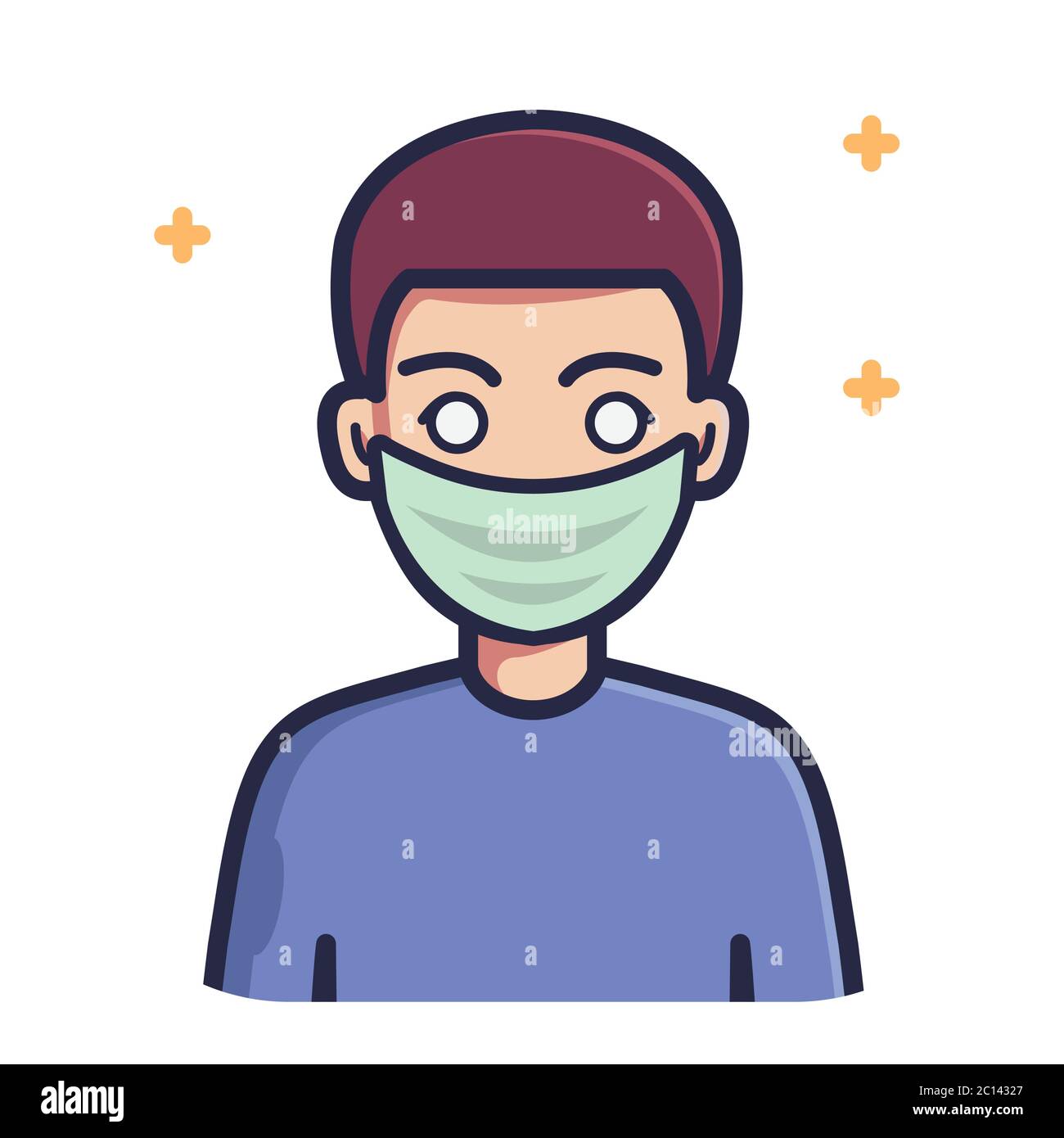 Mann trägt Maske Vektor Illustration. Health Icon-Konzept isoliert. Flacher Cartoon-Stil Stock Vektor