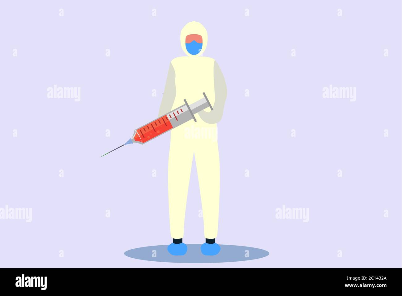 Arzt trägt Hazmat halten Injektionskonzept. Vektor-Illustration für Impfstoffe. Flache Ausführung Stock Vektor