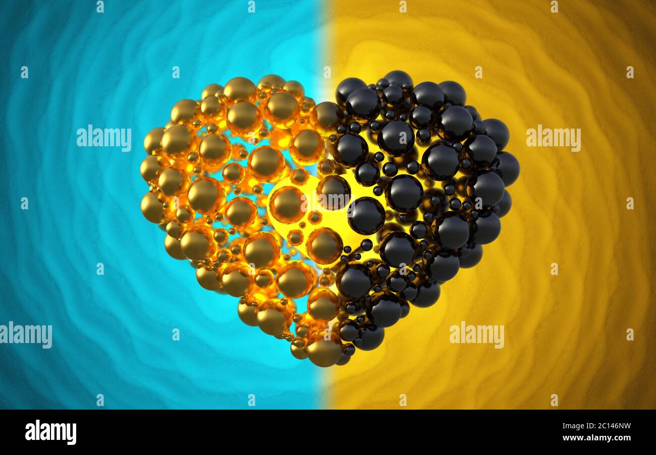 schwarzes Herz gemacht Kugeln mit Reflexionen auf Evolventen hellen Hintergrund isoliert. Happy Valentinstag 3d illustration Stockfoto