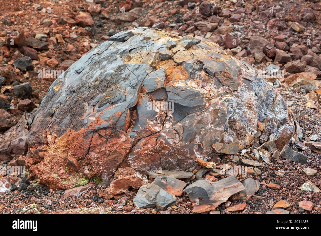 Gefrorene vulkanische Emissionen vom Norden Durchbruch große Tolbachik Fissur Eruption 1975 Stockfoto