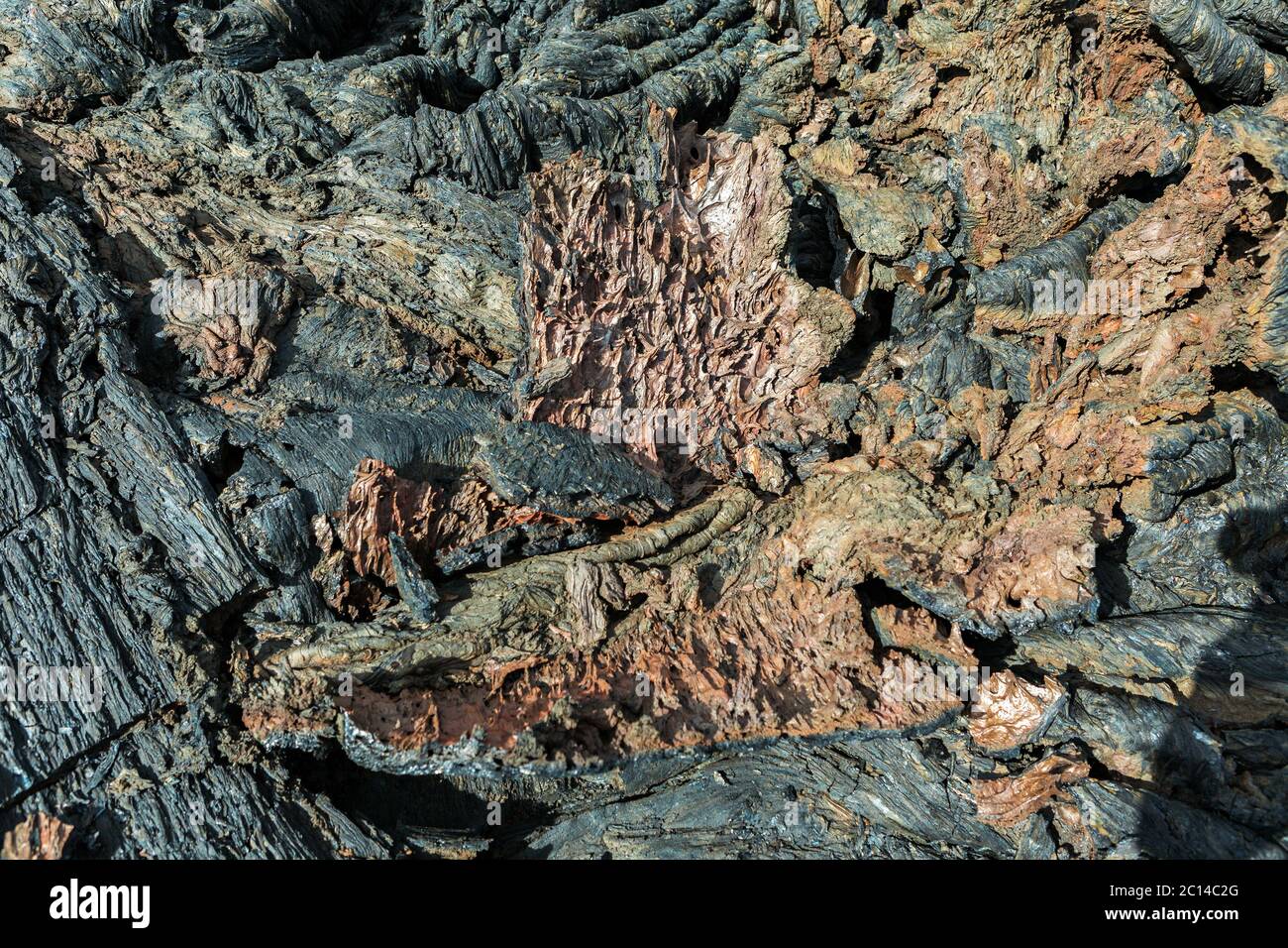 Hintergrund der gefrorenen Lavafeld am Vulkan Tolbachik, nach Ausbruch im Jahr 2012 Klyuchevskaya Gruppe von Vulkanen Stockfoto