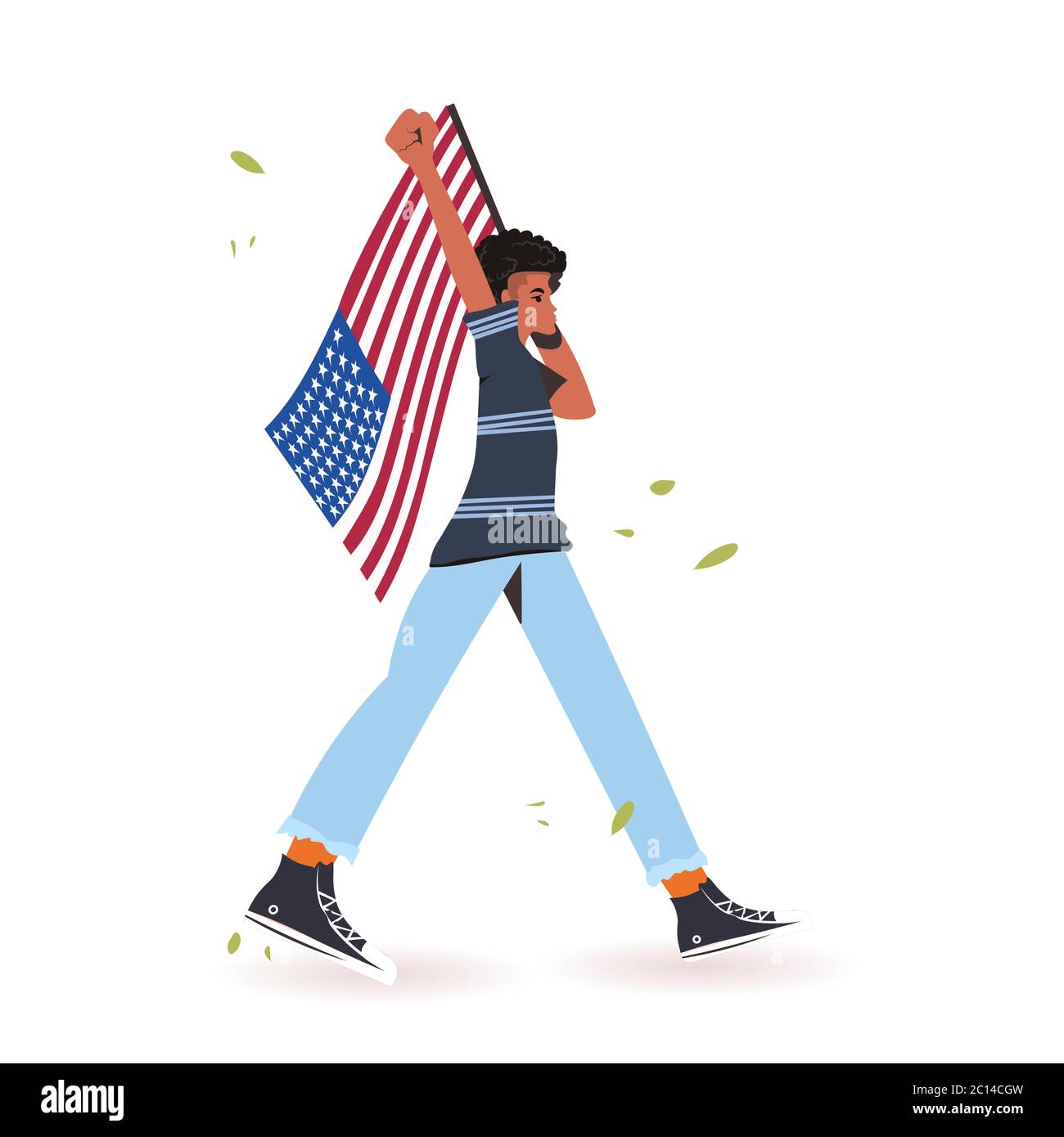 afroamerikanische Frau hält usa Flagge schwarz Leben Angelegenheit Kampagne gegen rassische Diskriminierung von dunkler Hautfarbe soziale Probleme des Rassismus volle Länge Vektor Illustration Stock Vektor