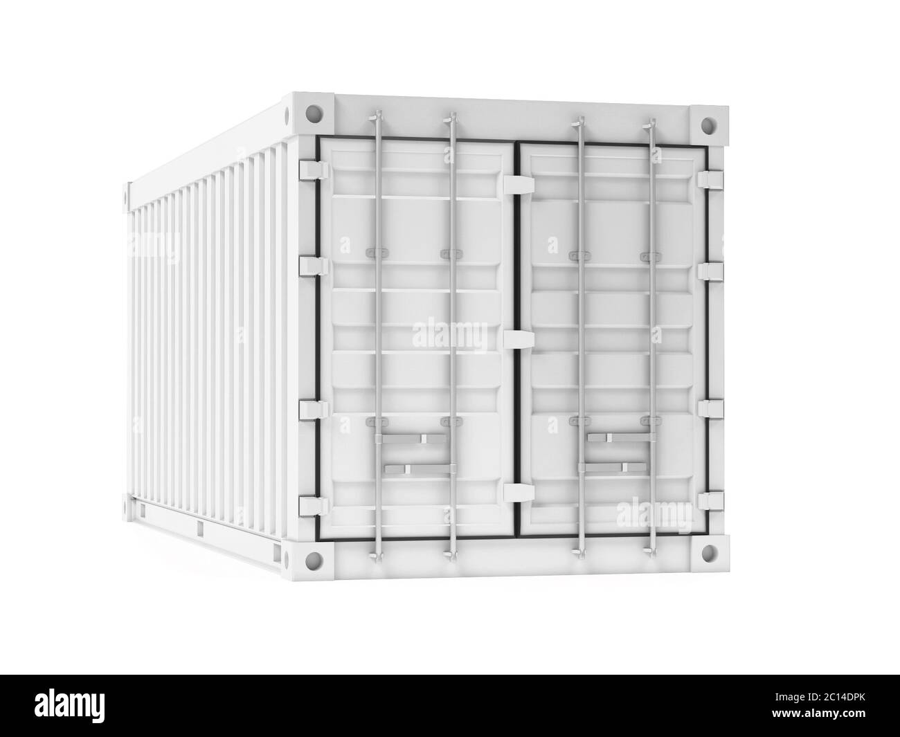 Frachtcontainer. Weißer intermodaler Behälter. 3d-Rendering-Illustration isoliert auf weißem Hintergrund Stockfoto