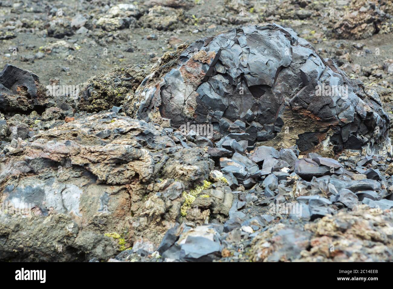 Gefrorene vulkanische Emissionen vom Norden Durchbruch große Tolbachik Fissur Eruption 1975 Stockfoto