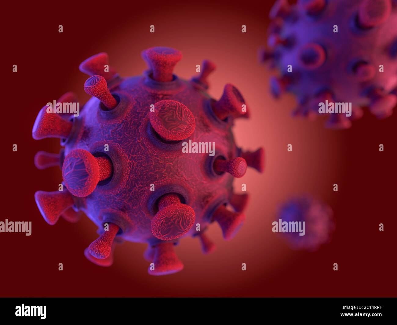 Covid-19. Erreger respiratorischer Coronavirus 2019-ncov Grippe. Konzept für pandemische Risiken. 3D-Rendering Stockfoto