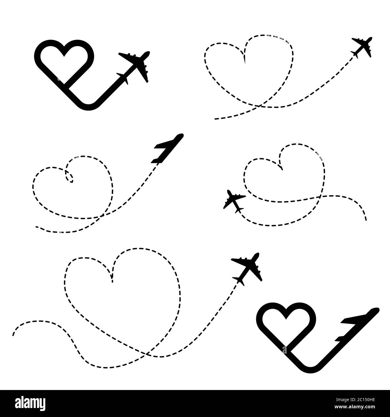 Reise Liebe im Herzen schwarz Symbol-Set Illustration auf weiß Stock Vektor