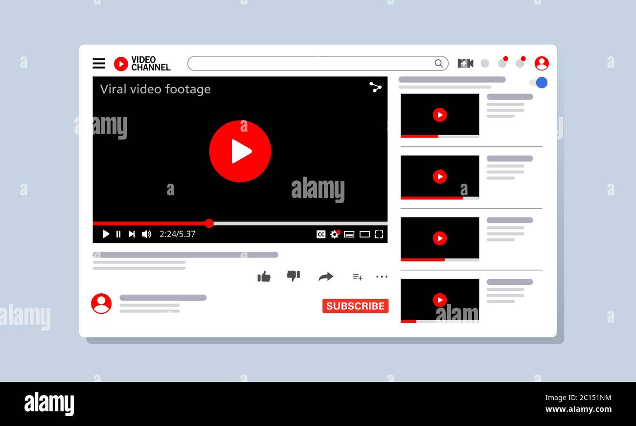 Vektordarstellung einer Video Viewer Webseite. Geeignet für die Förderung der neuesten Video-Kanäle, Layout-Vorlagen und Benutzeroberfläche von der Webseite. Stock Vektor