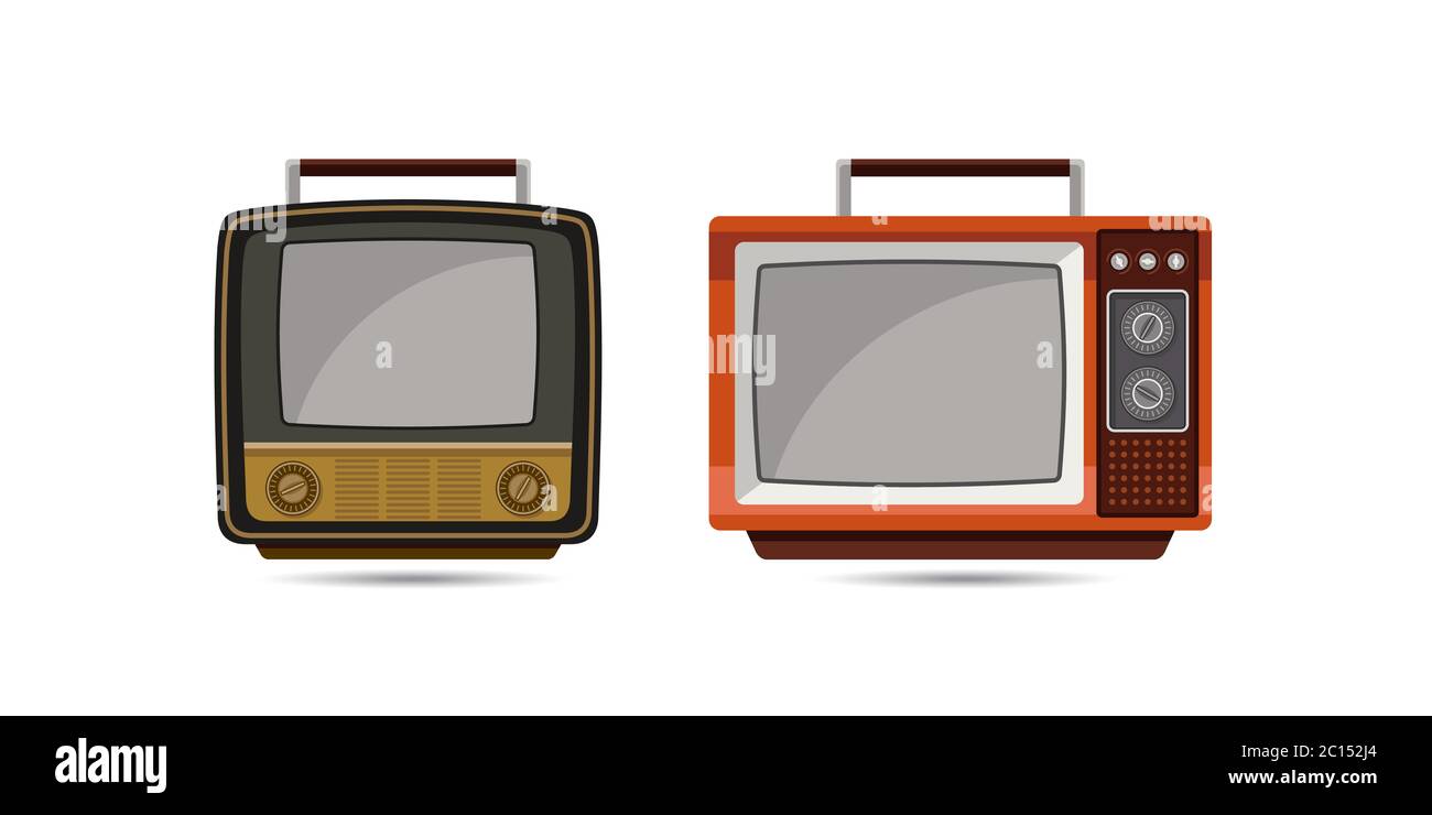 Vektor-Illustration eines klassischen Retro-TV-Form-Modell aus den 80er Jahren. Eine Vielzahl von elektronischen Vintage-Fernseher. Klassische elektronische Objekte. Stock Vektor