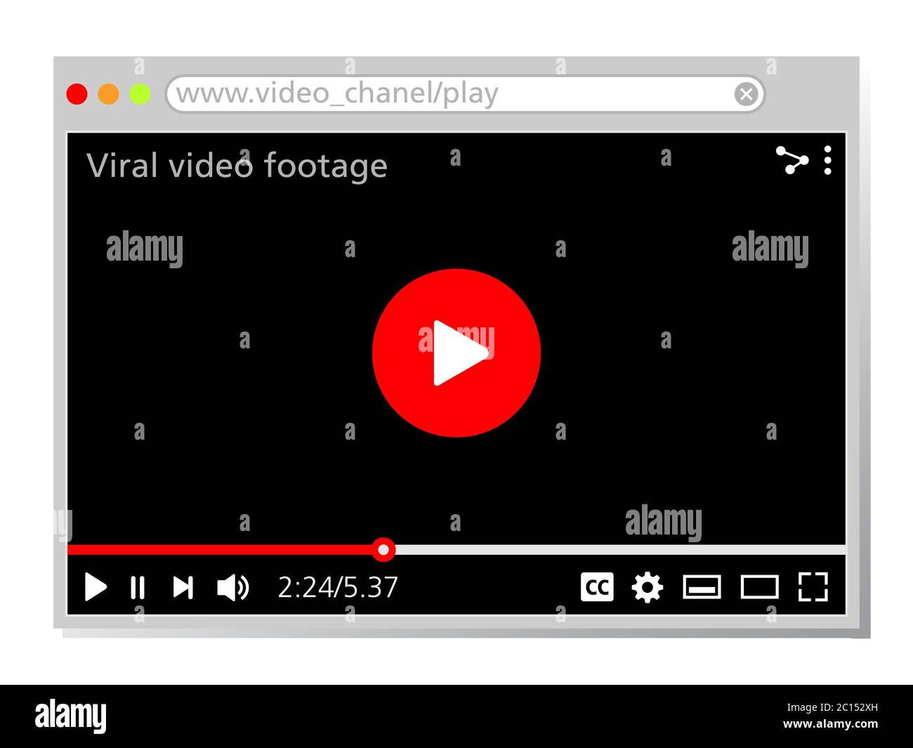 Web-Seite Design für virale Videos. Website-Vorlage mit Video-Player. Grafische Quelle für Webseiten-Schnittstelle komplett mit Schaltflächen. Stock Vektor