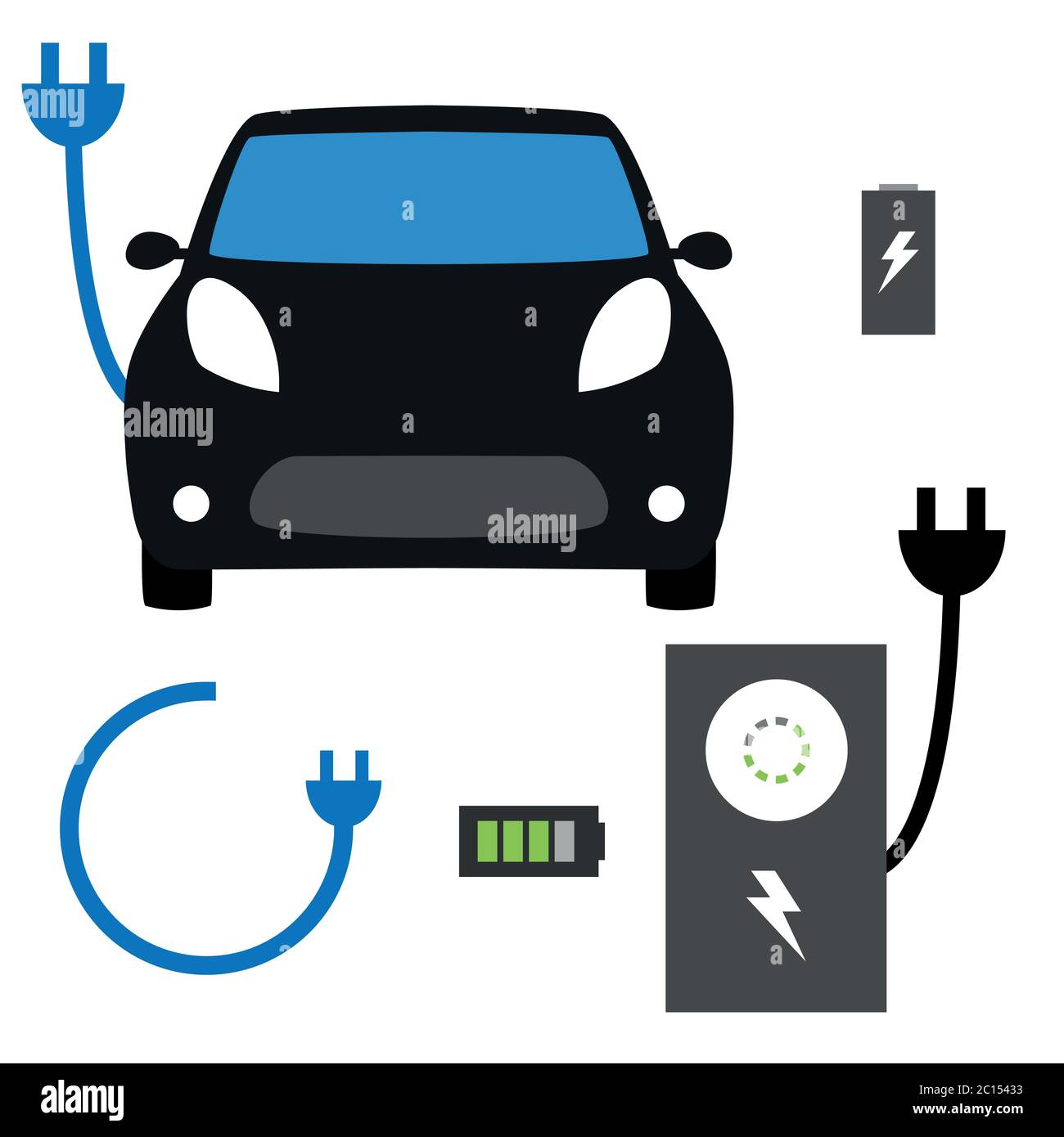 Symbole für Elektroautos und Batterien Stock Vektor