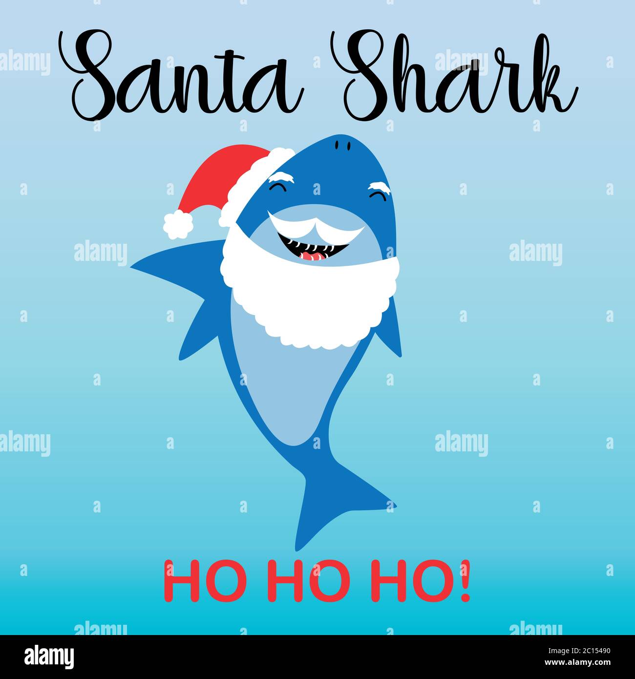 Niedliche Santa Shark Vektor-Illustration mit einem Bart Stock Vektor