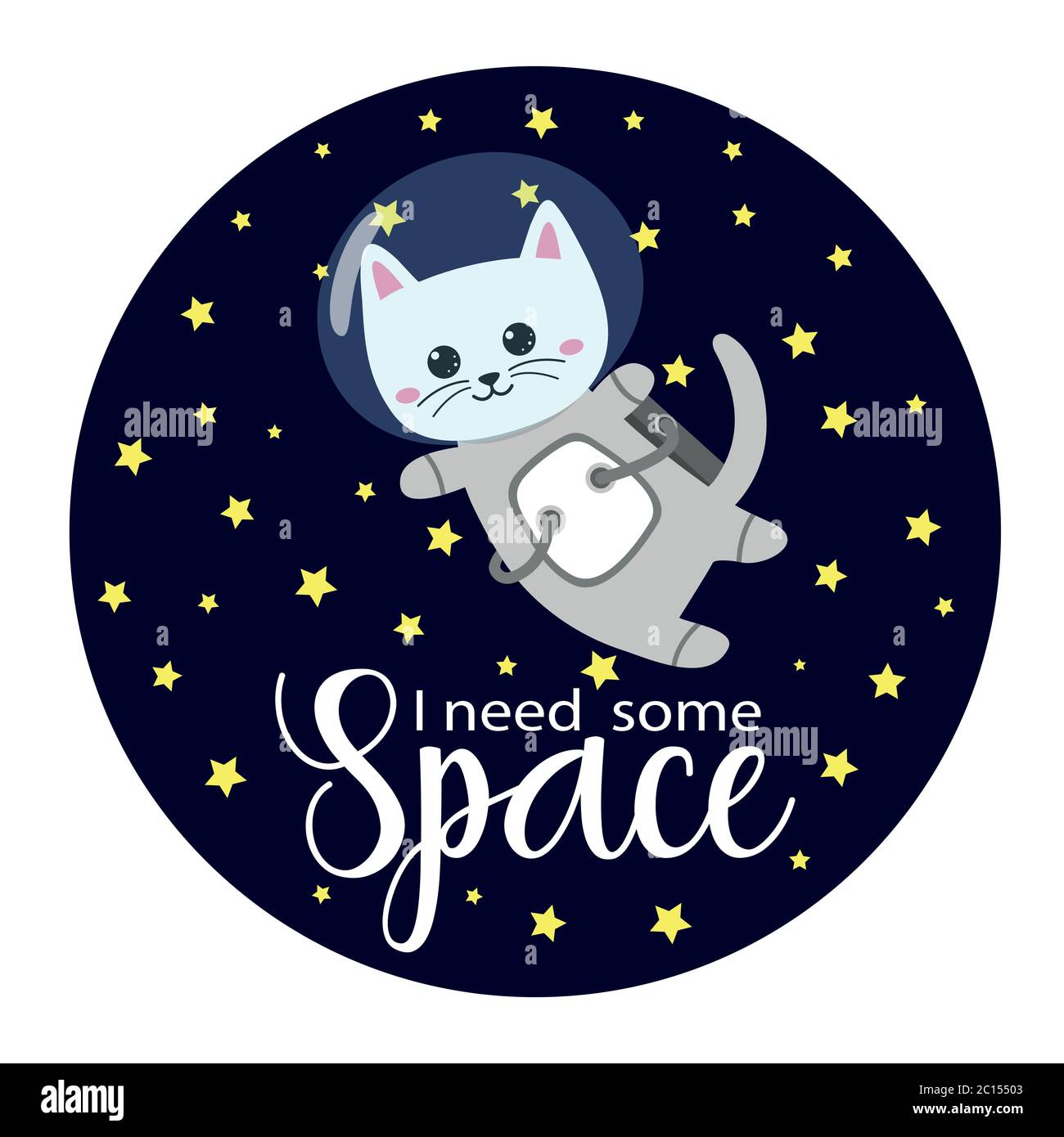 Astronaut Katze im Raumanzug mit ich brauche etwas Raum Titel Stock Vektor