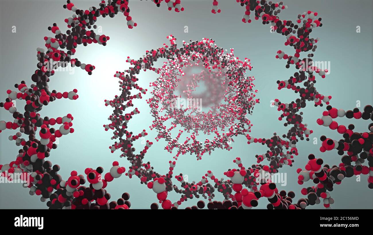 Ribonicleic-Säurenkette, aus der die Desoxyribonukleinsäure oder DNA zusammengesetzt ist - 3d-Illustration Stockfoto