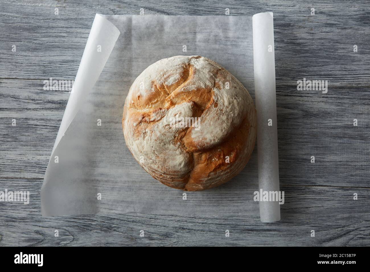 Rundes Laib Brot Stockfoto