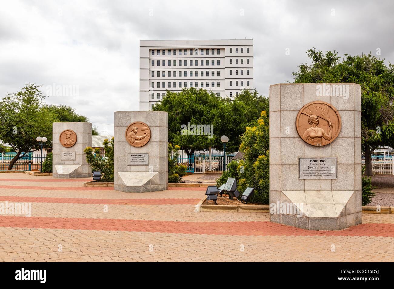 Botswanische Unabhängigkeitskampf-Denkmal, Central Park, Gaborone, Botswana Stockfoto