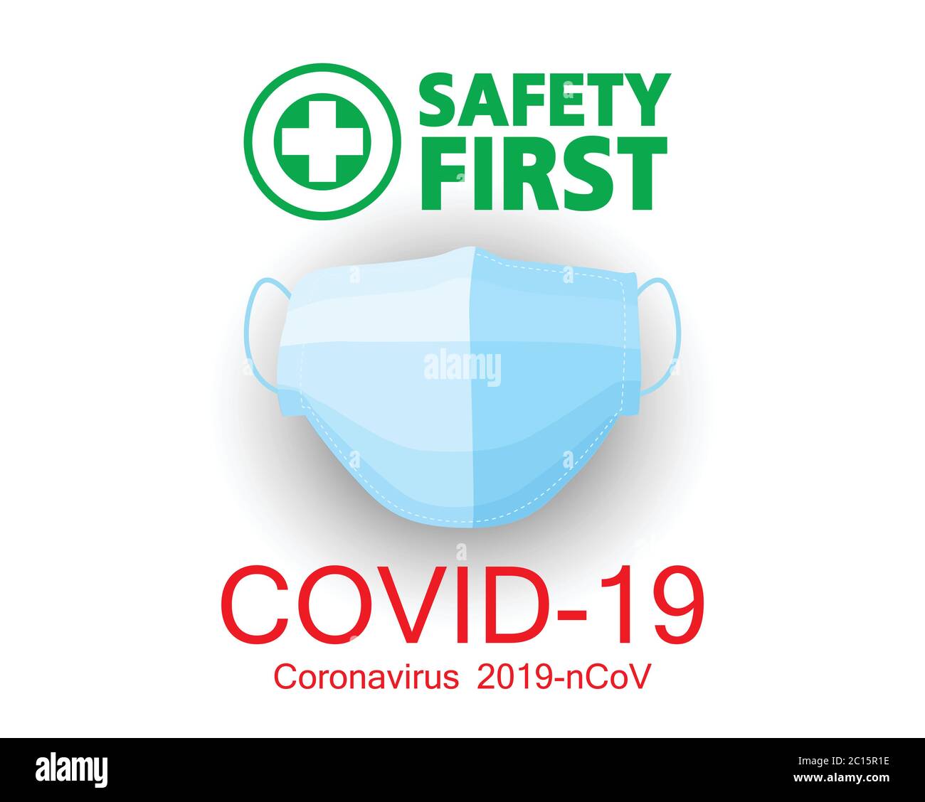 Covid-19, Krankheit, Coronavirus 2019-nCoV-Konzept, Maske zum Schutz, Sicherheit zuerst Stock Vektor
