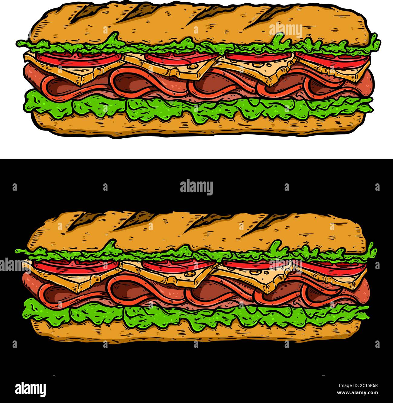 Abbildung: submarine Sandwich. Design Element für Poster, Karten, Banner, Zeichen, Flyer. Vector Illustration Stock Vektor