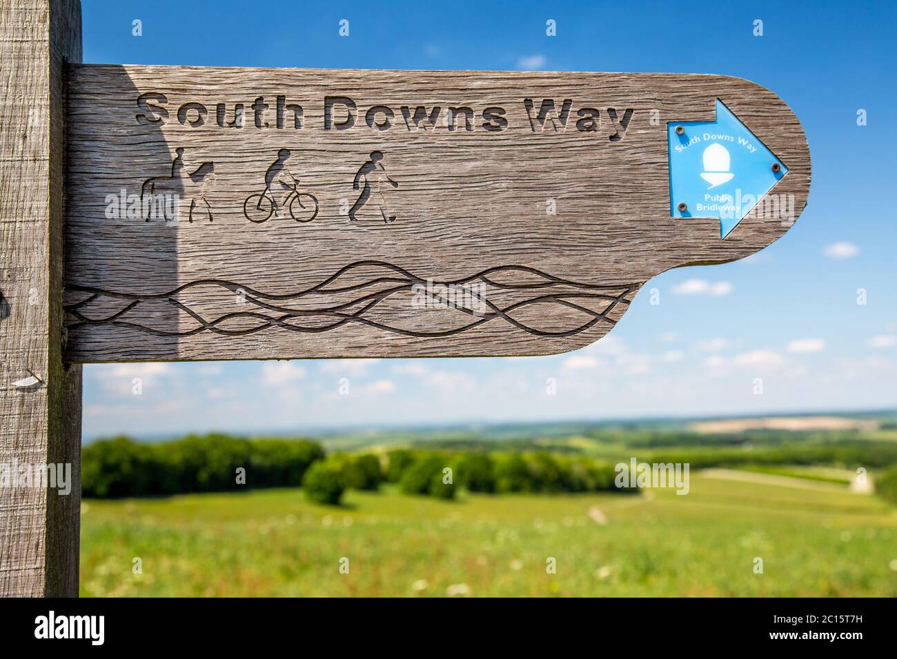 South Downs Way Wegweiser im Nationalpark, Hampshire, England Stockfoto